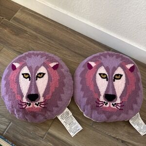 Room 2 Room Round Lion Pillow Pink & Purple Face Embroidered 14" Round (2)